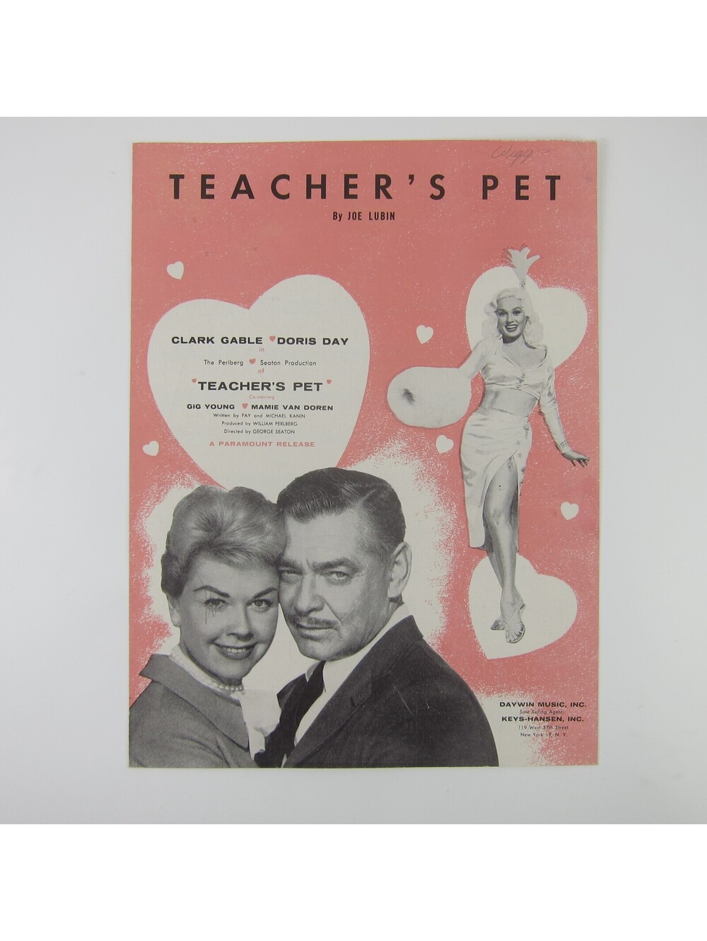 Sheet Music Teacher's Pet Clark Gable Doris Day Mamie Van Doren Vintage 1956